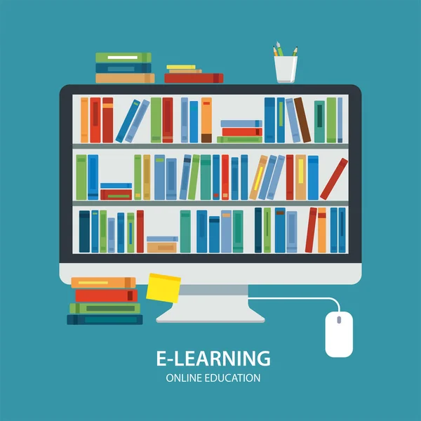 Online library education concept flat design — Stock Vector