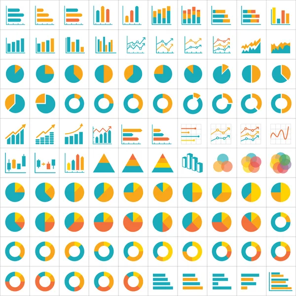 Projeto liso do ícone do infográfico do gráfico e do gráfico 100 — Vetor de Stock