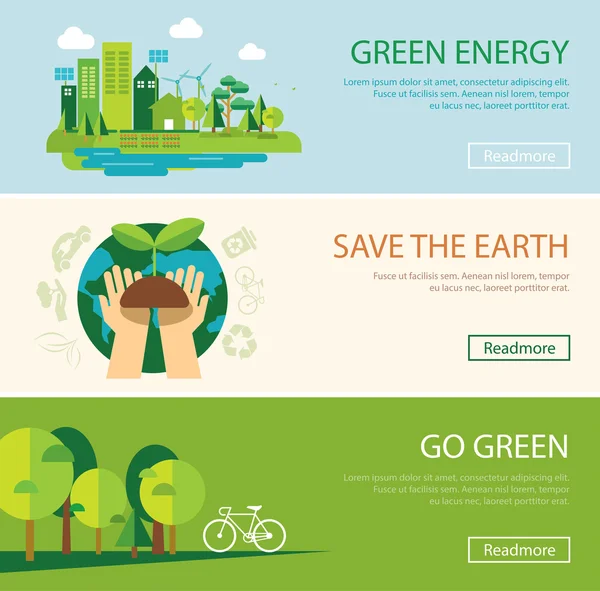 Save the world and green energy concept web banner — Stockový vektor