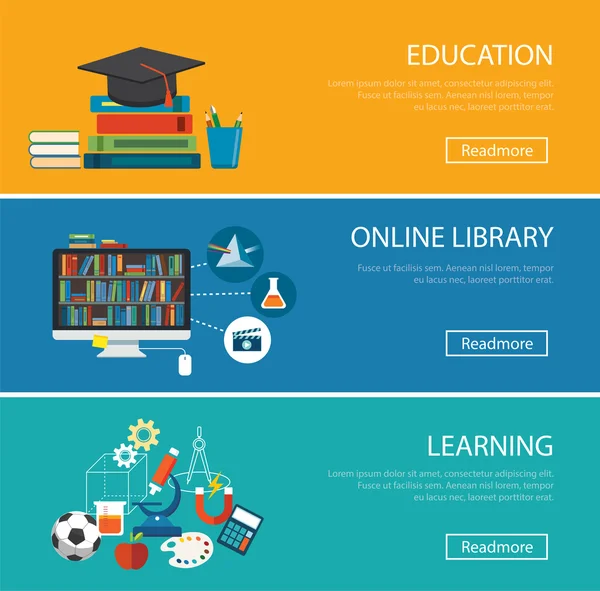 Flat design concept for education, bibliothèque en ligne, apprentissage — Image vectorielle