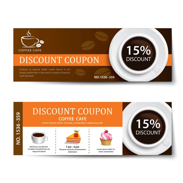 Café coupon réduction modèle design — Image vectorielle