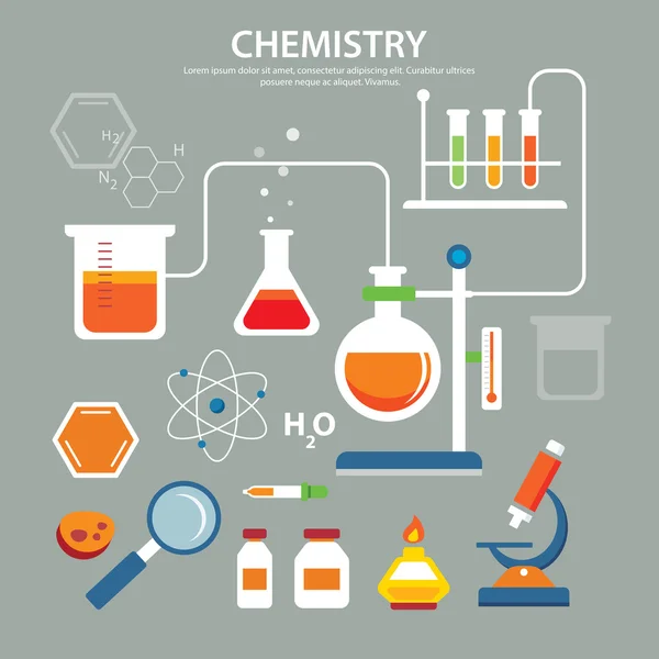 Chemie achtergrond onderwijs concept plat ontwerp — Stockvector