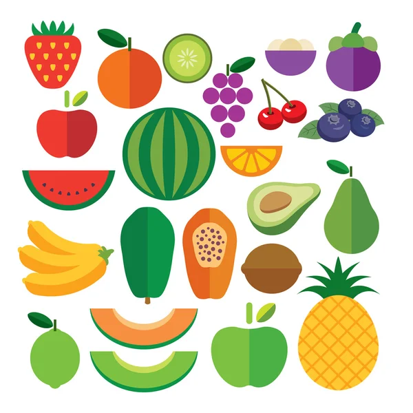 Σύνολο φρούτα επίπεδη εικονίδιο — Διανυσματικό Αρχείο