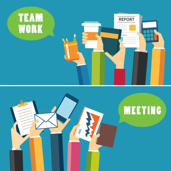 Bannière travail d'équipe et concept de réunion — Image vectorielle