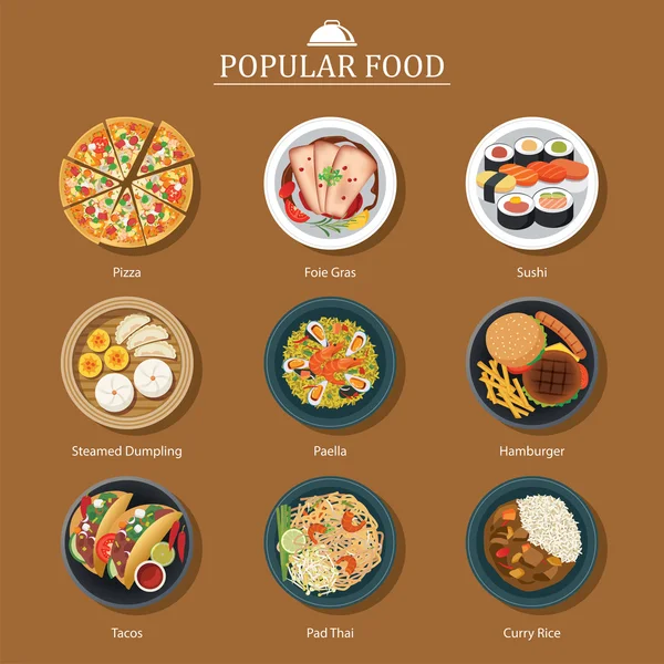 Conjunto de comida popular — Vector de stock