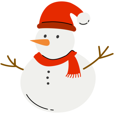 Kırmızı eşarplı ve Noel Baba şapkalı mutlu kardan adam.