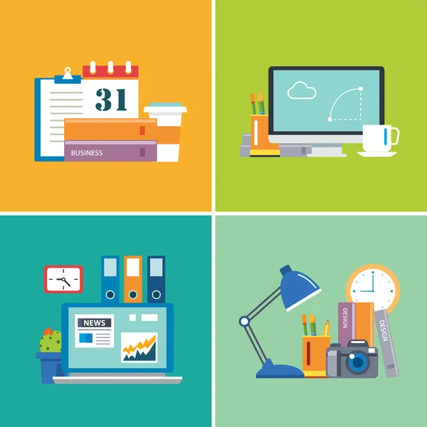 Lapos kivitel workspace.designer,business,student készlet — Stock Vector