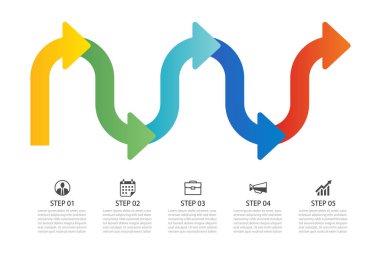 Renkli ok zaman çizelgesi adım adım iş süreci 5 bilgi.