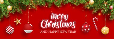 Kutlama Noel 'i ve yeni yıl tebrik kartı afişi ve kartpostal dekorasyon şablonu.