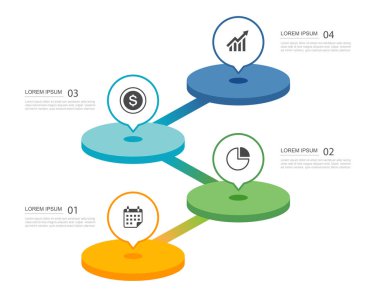 Dört adım verisi olan iş zaman çizelgesi bilgi süreci.