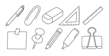 Karalama el çizim stili şirin eğitim kırtasiyesi ögeleri.