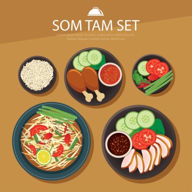Papaya salatası, som tam Tay gıda düz tasarım