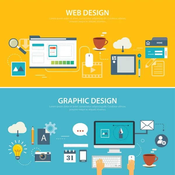 Diseño plano de banner gráfico y web — Vector de stock