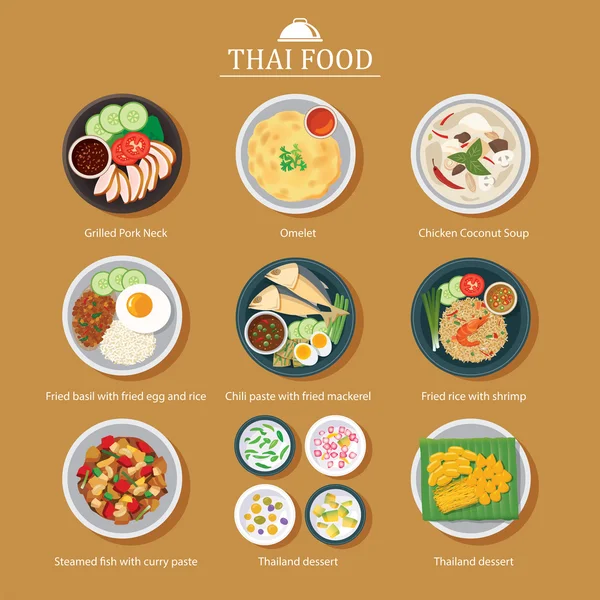 Vektor Set von thailändischem Essen flaches Design — Stockvektor