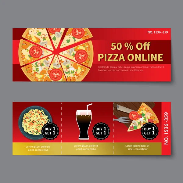 Pizza kupong rabatt mall platt design — Stock vektor
