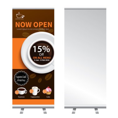 banner stand tasarımı olarak kahve topla
