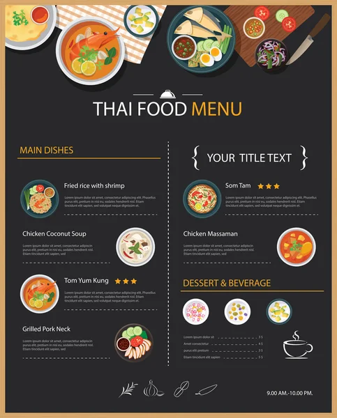 Vector tailandés comida restaurante menú plantilla plano diseño — Vector de stock