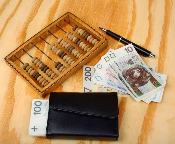 Abacus and polish money — Stock Photo, Image