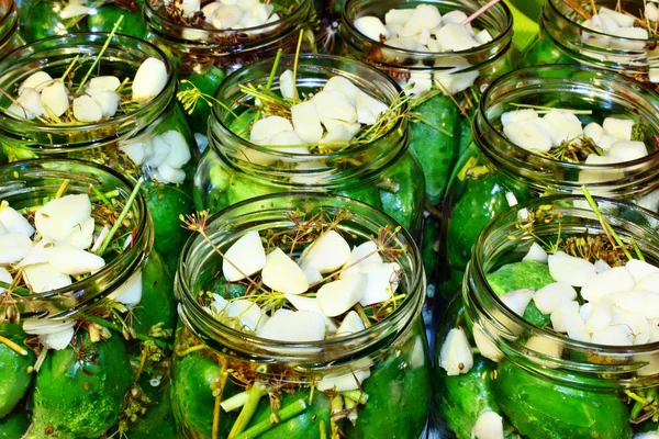 Jar of pickled cucumbers — Stock Photo, Image