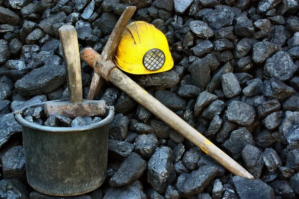 Herramientas Mineras Sobre Fondo Carbón — Foto de Stock
