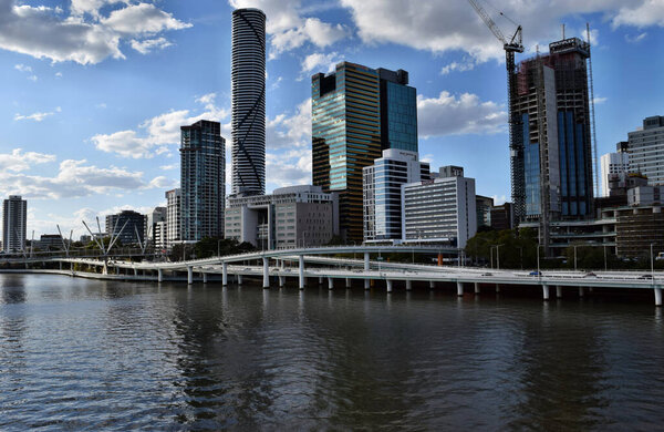 Brisbane, Queensland, Australia - September 27, 2017: Modern skyscrapers, buildings near the Brisbane River