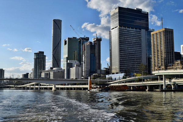Brisbane, Queensland, Australia - September 27, 2017: Modern skyscrapers, buildings near the Brisbane River