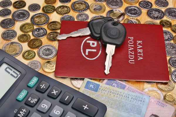 Documents car keys and money — Stock Photo, Image