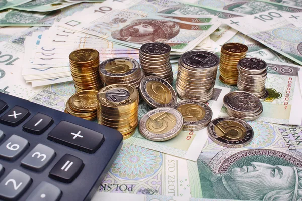 Dinheiro polonês e calculadora — Fotografia de Stock