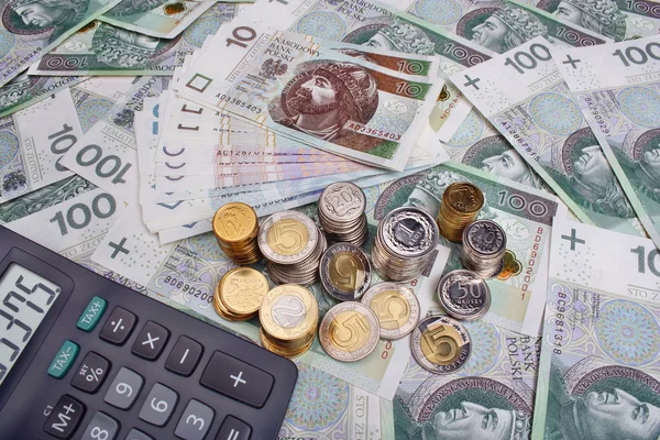 Polish money salary and calculator — Stock Photo, Image