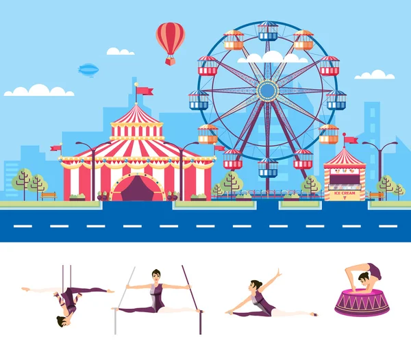 Circus met gymnasten — Stockvector