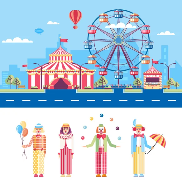 Circus and Clowns — Stock Vector