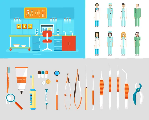 Odontología PC set dentistas instrumentos — Archivo Imágenes Vectoriales