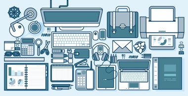 ofis malzemeleri, gadget'lar, masaüstünde hat tarzıkırda kırtasiye