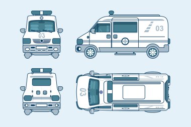 ambulans araba üst, ön, yan, arka görüş hattı tarzı