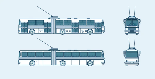 Trolleybus avant, côté, vue arrière style ligne — Image vectorielle