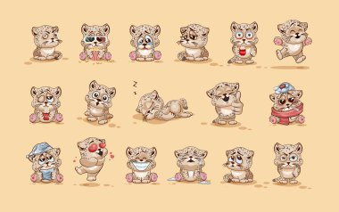 izole Emoji karakter karikatür leopar yavrusu çıkartma ifadeleri farklı duygularla