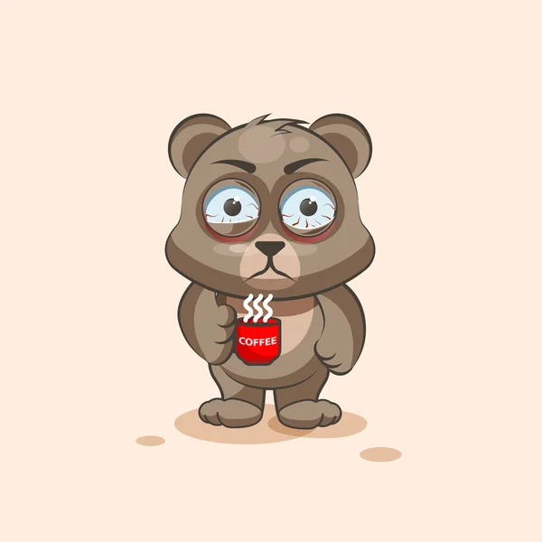 Απομονωμένη καρτούν χαρακτήρων emoji αρκούδα νευρική με το φλιτζάνι του καφέ — Διανυσματικό Αρχείο