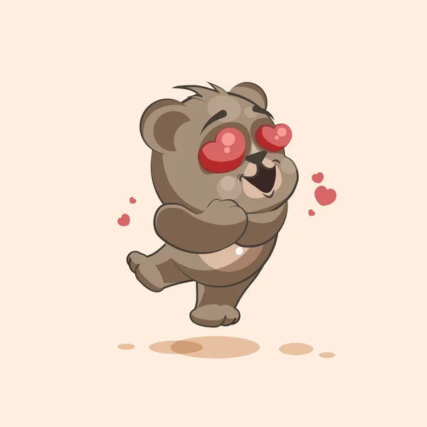 Emoji aislado personaje de dibujos animados oso en el amor volando con corazones pegatina emoticono — Vector de stock