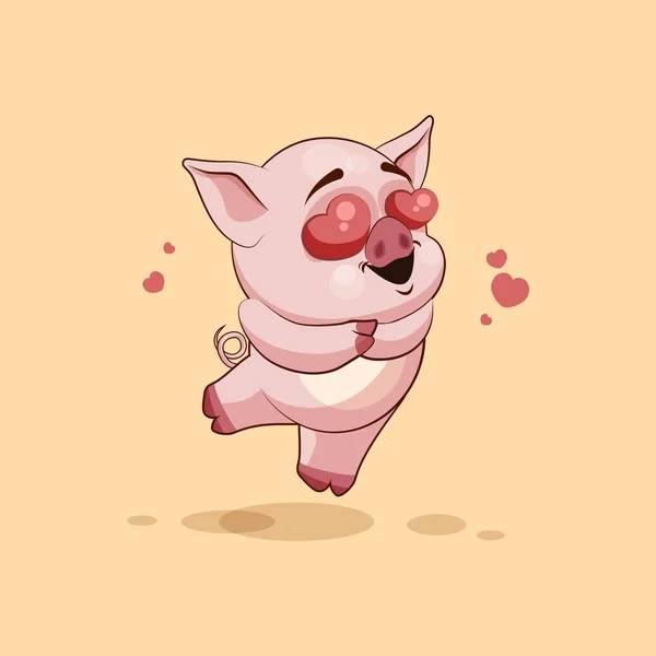Isolado personagem Emoji desenho animado porco no amor voando com corações autocolante emoticon —  Vetores de Stock