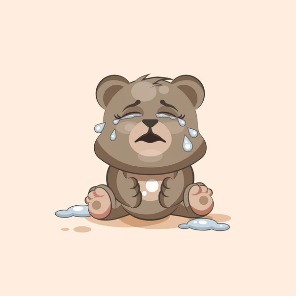 Emoji aislado personaje de dibujos animados oso llorando, muchas lágrimas pegatina emoticono — Archivo Imágenes Vectoriales