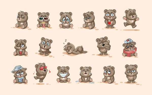 Emoji carácter aislado de dibujos animados Oso pegatinas emoticonos con diferentes emociones — Vector de stock