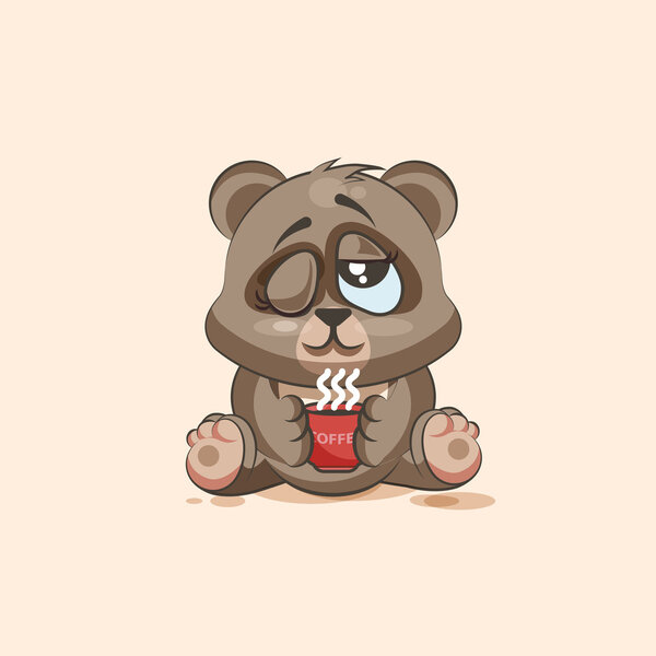 isolated Emoji character cartoon Bear just woke up with cup of coffee sticker emoticon