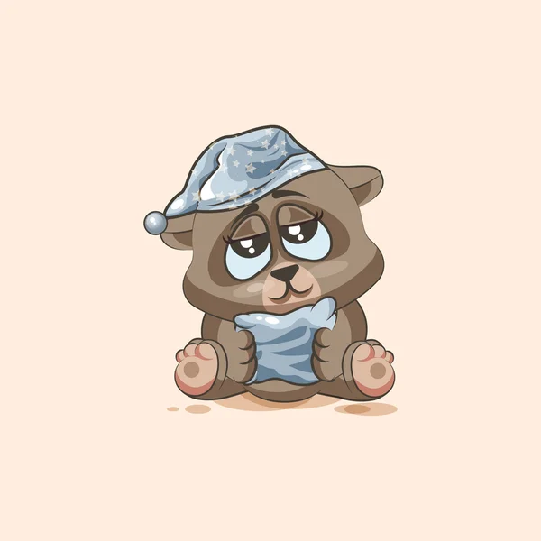 Aislado personaje de emoji de dibujos animados soñoliento oso oso en gorra de noche con etiqueta engomada almohada emoticono — Vector de stock