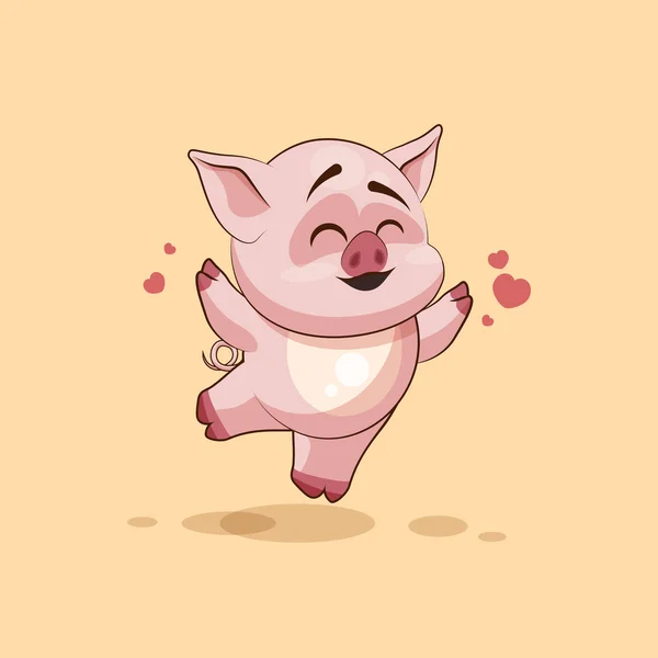 Emoji carácter aislado de dibujos animados cerdo saltando de alegría, emoticono etiqueta feliz — Vector de stock