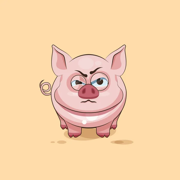 Isolato Emoji personaggio cartone animato Pig emoticon adesivo con emozione arrabbiata — Vettoriale Stock