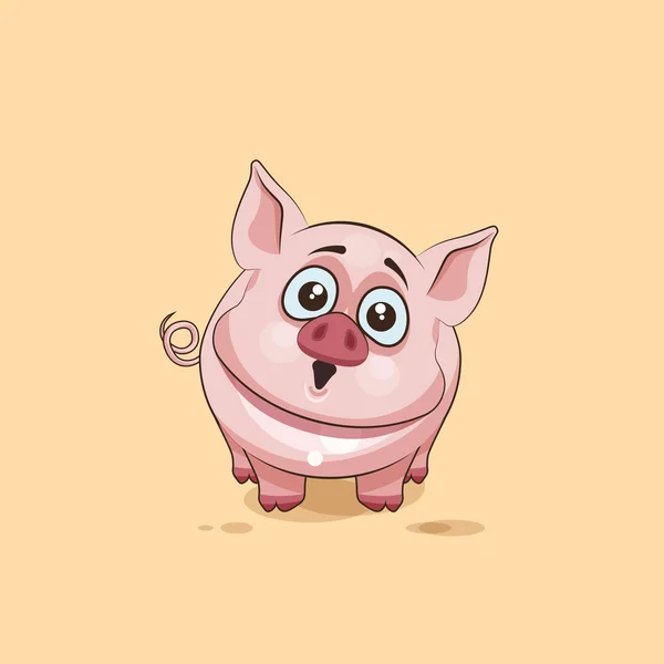 Izole Emoji karakter karikatür Pig büyük gözleri etiket ifade ile şaşırttı — Stok Vektör