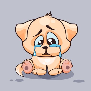 izole Emoji karakter karikatür üzgün ve sinirli köpek ağlama, gözyaşları etiket ifade