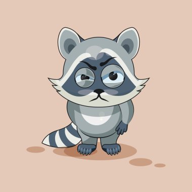 kızgın duygu ile izole Emoji karakter karikatür Rakun yavrusu etiket ifade