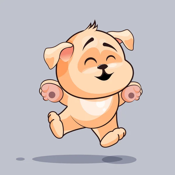 Samostatná postava Emoji kreslená psí skákání pro radost, šťastná emotina — Stockový vektor