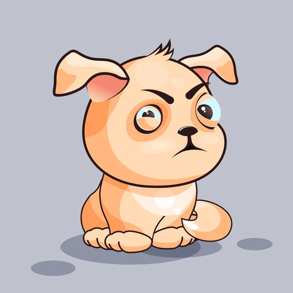 Aislado Emoji personaje de dibujos animados perro entrecerraduras y se ve sospechosamente pegatina emoticono — Archivo Imágenes Vectoriales